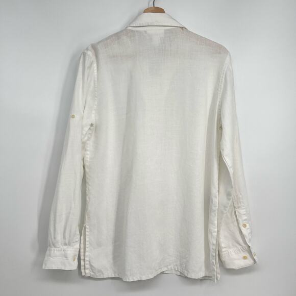 Jones New York Sport Linen Blouse Button Up Top Tunic Women Small White Collared - Picture 3 of 9